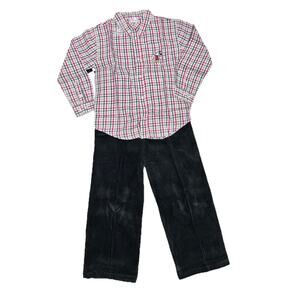 Y2K Disney Store Boys Sz 6 Plaid Button Up Black Corduroy Pants Outfit Set NEW